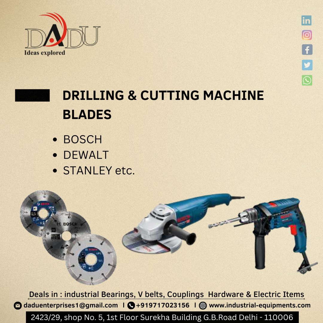 EnterprisesDadu's tweet image. Drilling &amp;amp; Cutting Machine Blades
Bosch
Dewalt
Stanley etc.
Deals in All Types Of Industrial Items.
☎️
+919717023156
+918860608448
#drillingmachine #machineblades
#drillingmachine
#blade #machineblade
#cuttingmachin #cutti