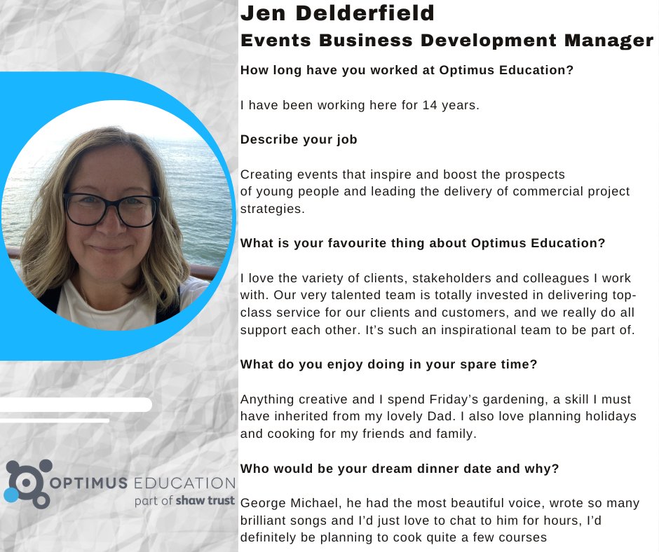OptimusEd's tweet image. Meet the team at Optimus Education!

Introducing our Events Business Development Manager, Jen Denderfield 😀

#meettheteam #OptimusEd