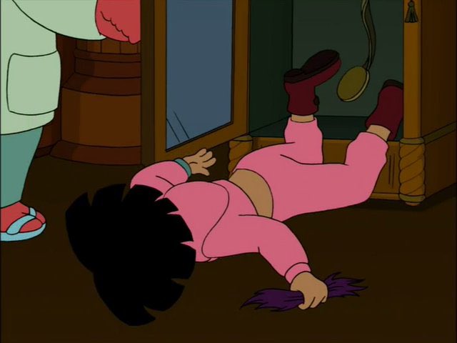 My next clue came at 4.15, when the clock stopped. And another came two hours later at 4.15, when I discovered the murdered body of Amy's dead, deceased corpse.

#Futurama