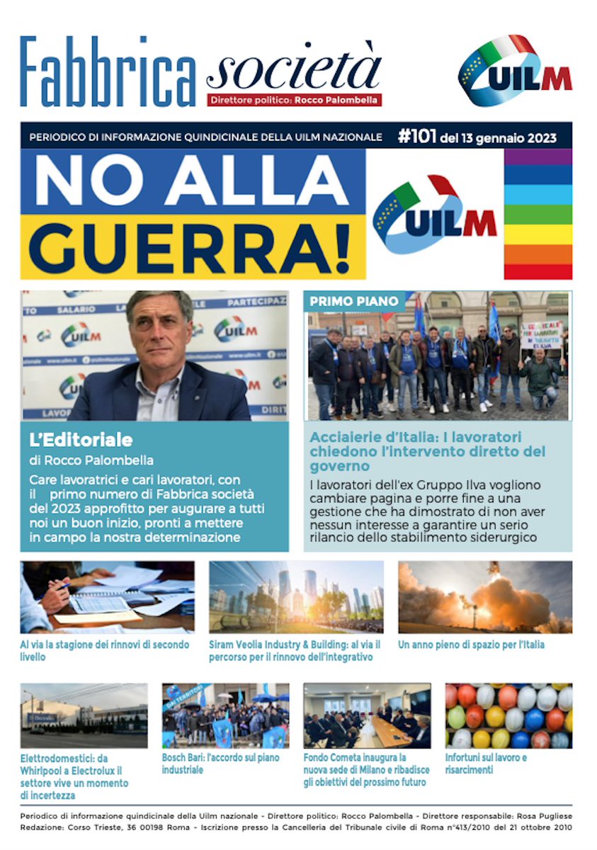 UilmNazionale's tweet photo. Online il numero #101 di #Fabbricasocietà 📰
#Editoriale #AcciaierieItalia #Integrativi #Siram #Aerospazio #Bosch #Cometa #Sicurezza
Buona lettura 👉 https://t.co/UnXPQnTLlj https://t.co/gt043xdXBw