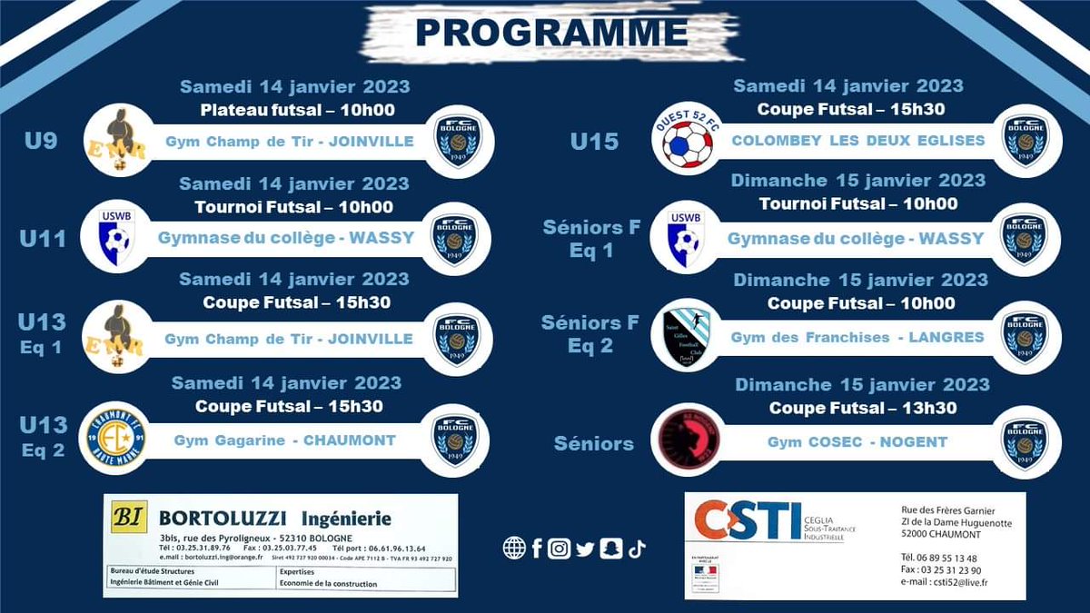 FCBologne's tweet photo. Programme du 14 et 15 janvier 2023 https://t.co/mDCymaxTNK