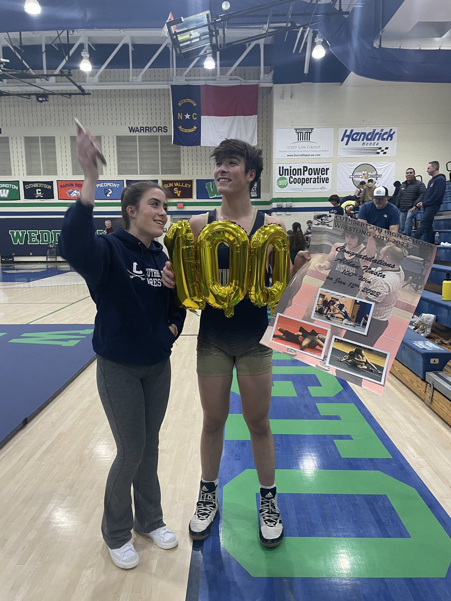 First Cav in four years to do it! 100 wins. So proud of you, Aidan 💛💙 <a href="/CHS_Cavs/">CHS Cavs Athletics</a>
