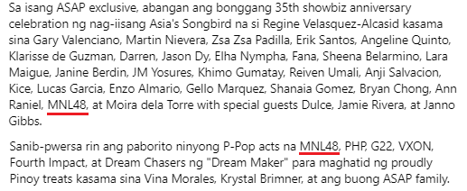 HEADS UP, MNLOVES and PPOP STANS!!

MNL48 along with the mentioned PPOP Groups ay nasa ASAP this coming Sunday (January 15, 2023)

Yup, andoon din ang Press Hit Play, G22, VXON, 4th Impact, at Dream Chasers!

CTTO: ABS-CBN PR
#ASAPNatinTo
#PPOPRise