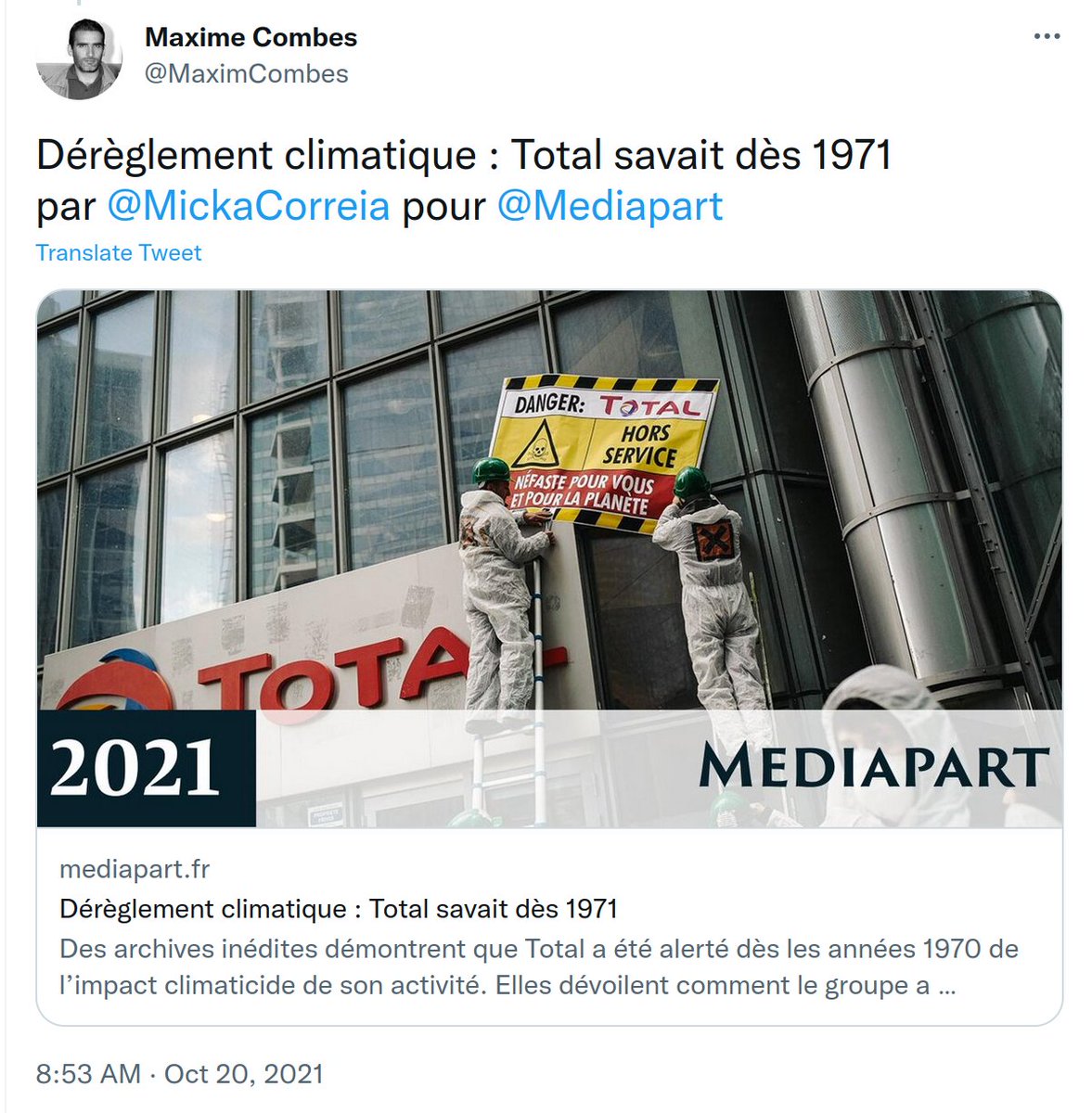 Plusieurs études démontrent que #Exxon #Total #Elf savaient depuis 40 ans leur responsabilité dans le dérèglement #climatique et ont tout fait pour désinformer ⤵️
#ExxonKnew #TotalKnew #dontlookup #QuiPouvaitPrédire #climat #climate