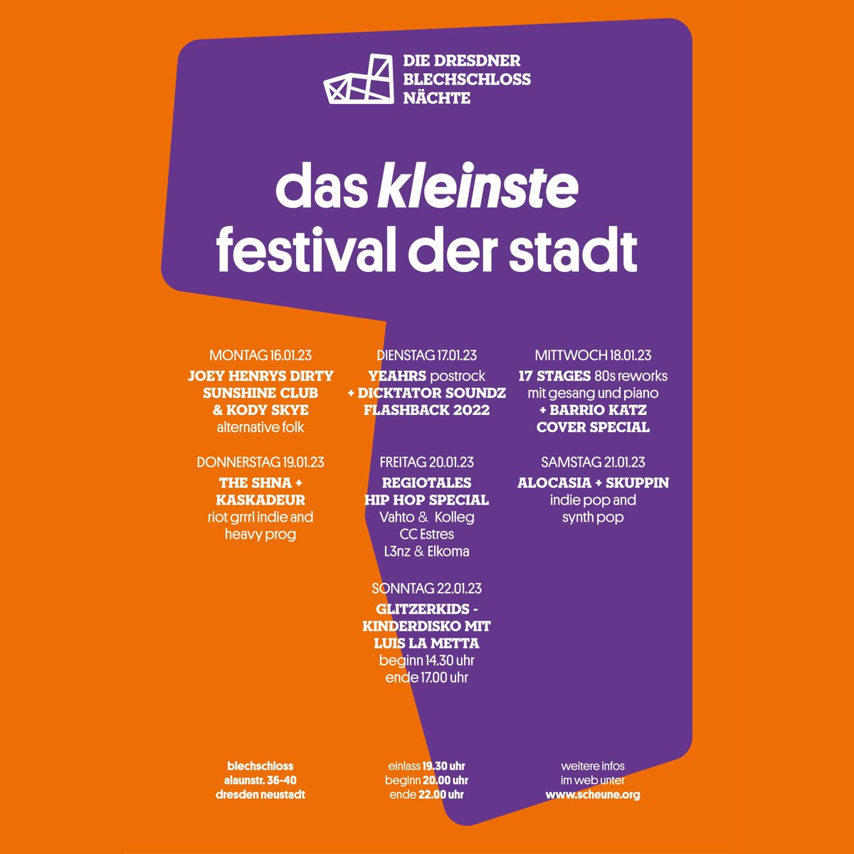 scheunedresden's tweet image. Das kleinste Festival der Stadt – Die Dresdner Blechschlossnächte

Ein Jahr #scheune #Blechschloss, das gehört gefeiert – und zwar nicht nur einfach so mit einem #Festival, sondern passend zum Ort genau mit dem „Kleinsten Festival der Stadt"!

scheune.org/posts/1332