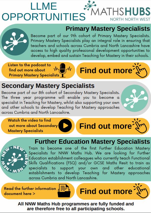 NNW Maths Hub fully funded professional development opportunities for 2023-24, starting September 2023.
For more information please visit: ncetm.org.uk/.../further-ed…