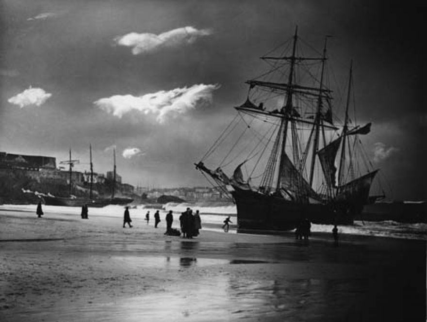 The Mary Barrow and Lizzie R Wilce beached on Porthminster Beach in St Ives during January storms of 1908.

Photo courtesy of Gibson's of Scilly