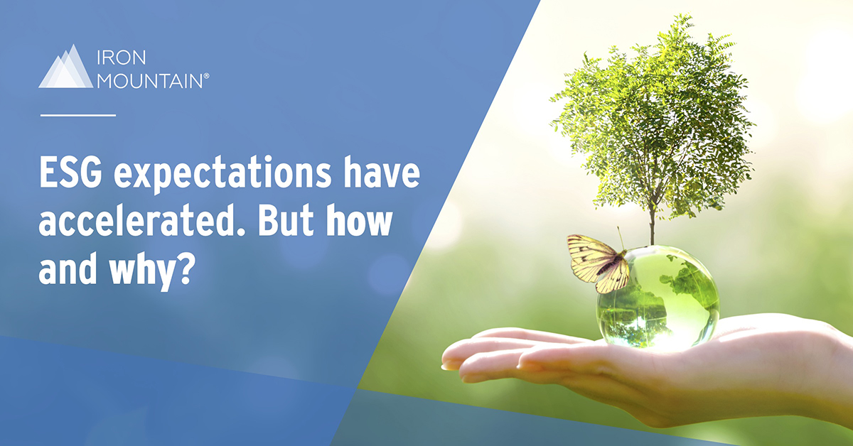 ebgilbert's tweet photo. Sustainability is taking a bigger seat at the table. What actions do organizations need to take to meet accelerating expectations? @IronMountain has a few ideas in its latest blog post here: https://t.co/HhLLVpD6E8 #ESG #Sustainability https://t.co/Fz6k18s5za