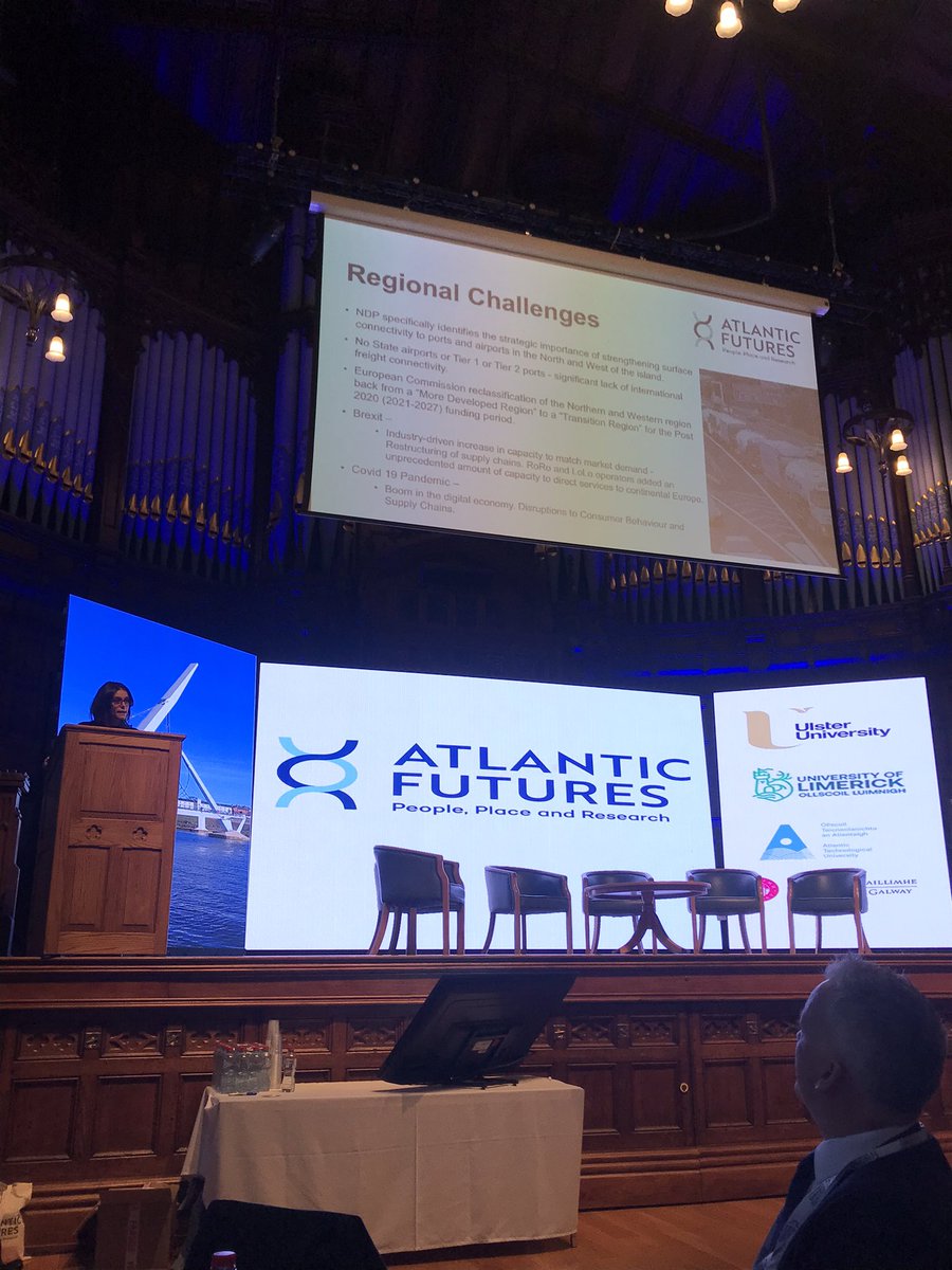 Dr @AmayaVP Vega outlines the challenges being addressed by the international freight connectivity work package of #AtlanticFutures @UlsterUni @atu_ie