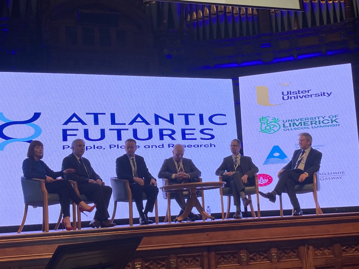 Liam Maguire of ⁦@UlsterUni⁩ leading a panel discussion on infrastructure at the launch of Atlantic Futures project in Derry. ⁦@atu_ie⁩ ⁦@UL_Research⁩ ⁦@uniofgalway⁩ #atlanticfutures