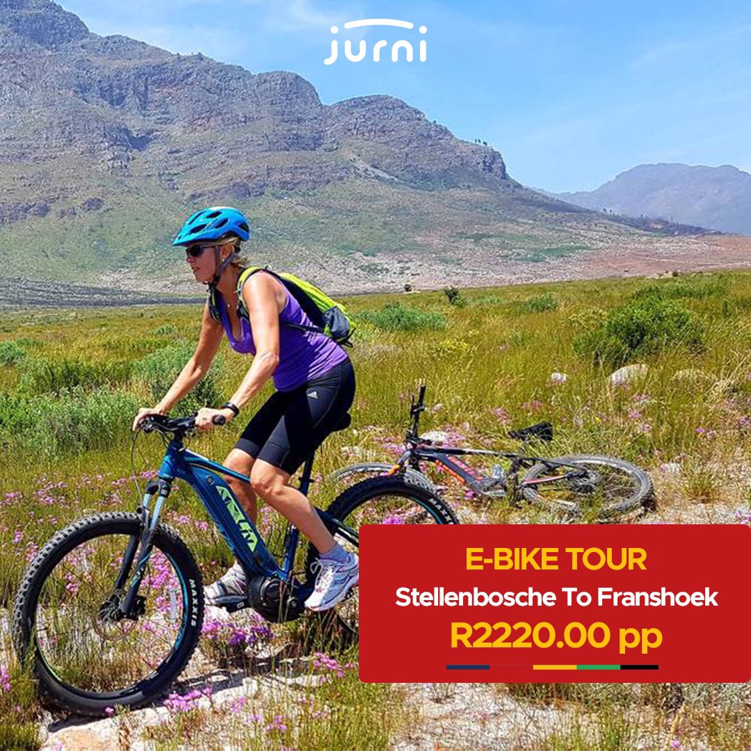 Sometimes the most beautiful views are
best seen when riding a bike. 
Thats exactly what this E-bike tour offers; riding through some of the most beautiful wine lands in the country.
#unpackyourjurni #HowWeSA #exploremzansi #cycling