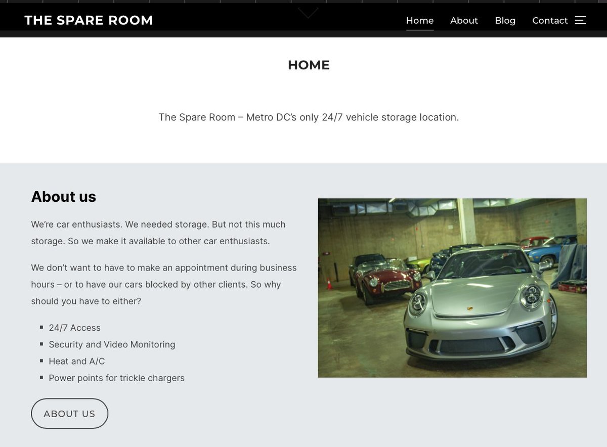 The Spare Room has a new look online! Meet the DC area's only 24/7 vehicle storage location - with security, climate control, and power points.

TheSpareRoom.us