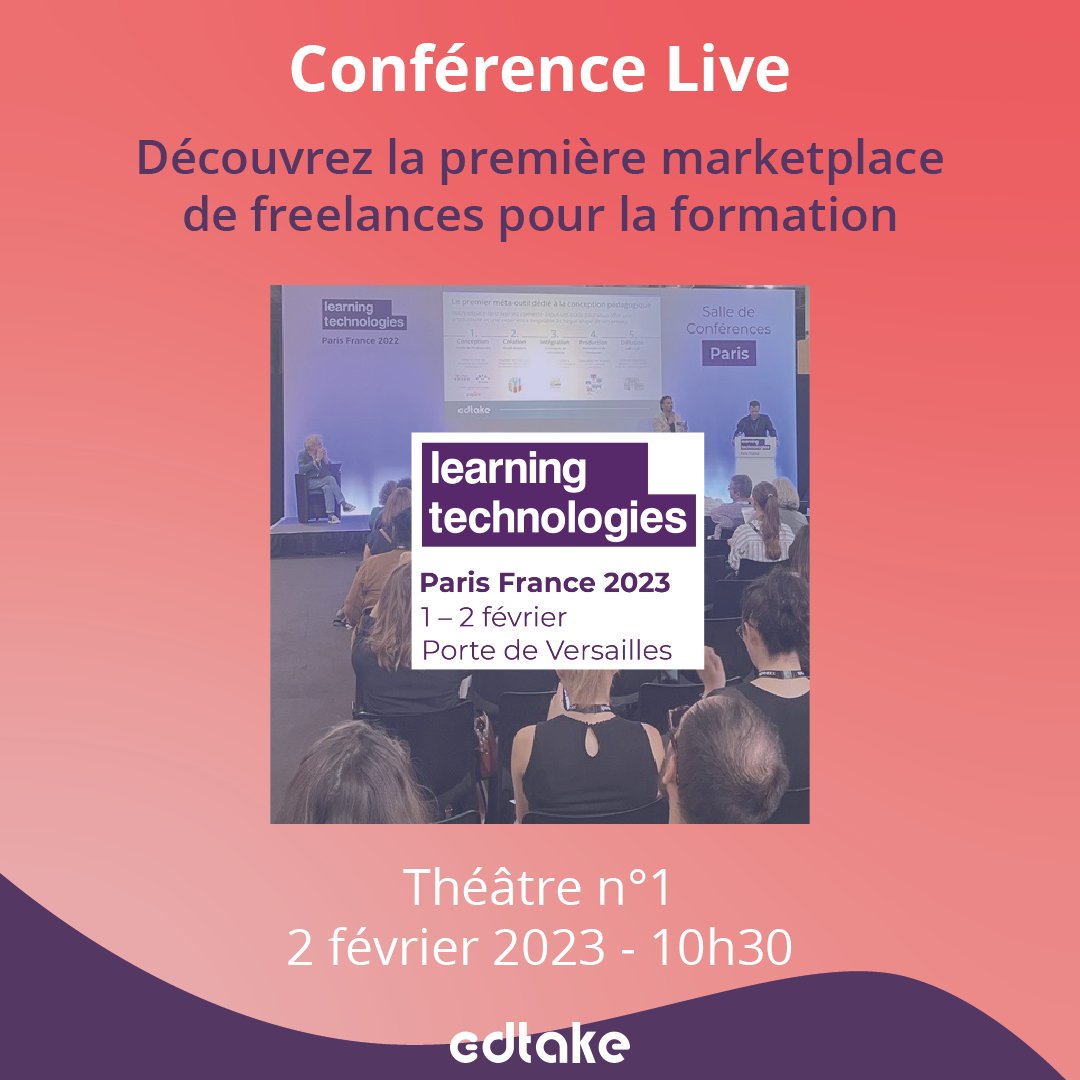 Découvrez la première marketplace de freelances dédiée à la formation lors de notre conférence au salon LTF :
📆 Jeudi 2 février 2023
🕢10h30 - 10h50
📍Théâtre n°1
hubs.la/Q01xYDRw0
#Formation #Externalisation #Freelances #Digital