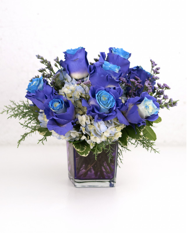 One dozen lavender and blue-dyed white roses with lavender accent flowers, low profile designed in a lavender vase. This on trend bouquet is one of a kind in fashion colors.

#AriaRoseBouquet #localdeliveryitem #flowers #rockcastleflorist #flowerdelivery
RockcastleFlorist.com
