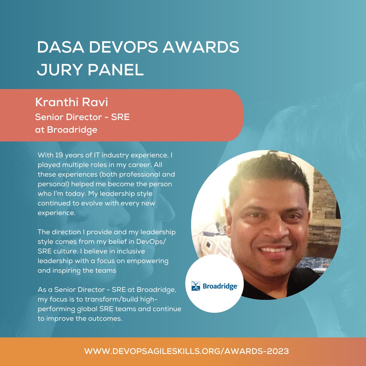 dasa_org's tweet photo. We are pleased to introduce Kranthi Ravi as one of the jury members for the DASA DevOps Awards 2023 Jury Panel. ๐
๐ Learn more about the Awards: https://t.co/8NIAMMNyeZ
#devopsengineer #Awards #goDASA #DASADevOpsAwards #DevOps #agile #devopscommunity @Broadridge https://t.co/TrMKwr6yTK