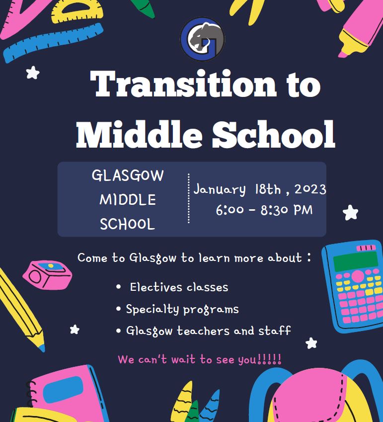 January 18, 6 PM-8:30 PM, 5th grade families please join us to learn more about transitioning to Middle School! ☺☺ #Onevoice #middleschool
