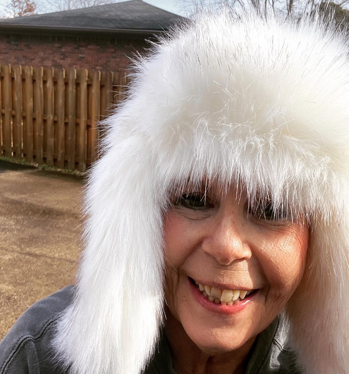 Oilpressureblog's tweet photo. When @MrsOilpressure learns she still has clear scans, she runs out and buys a funny hat. #trapperhat #dogears #cancersucks #pancan https://t.co/cXrHm8JD8H