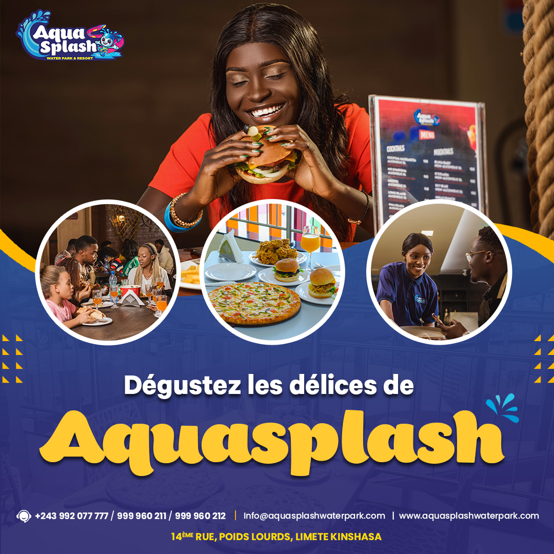 Dégustez les délices de Aquasplash
🍔🍟🍕🌯🍦🍹🥂🍺

•
•
•
#parcaquatique #visitRdcongo #resort #africanbeauty #meilleuredestination #restauration #hotel #détente #RDC #hebergement #loisir #kinshasa #vistCongo #aquaSplash #drc #theplacetobe