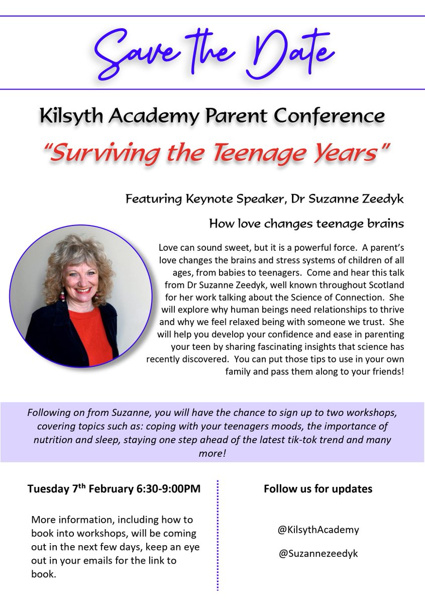 Being a teenager is hard.  Being the parent of a teenager is also hard.  Ever wondered why your teen is moody?  Are you finding it hard to set boundaries?  Do you worry about their online activity?
Join us on 7 February to find out more. 
<a href="/suzannezeedyk/">Suzanne Zeedyk</a> <a href="/DB_AKODS/">Derek Brown</a>