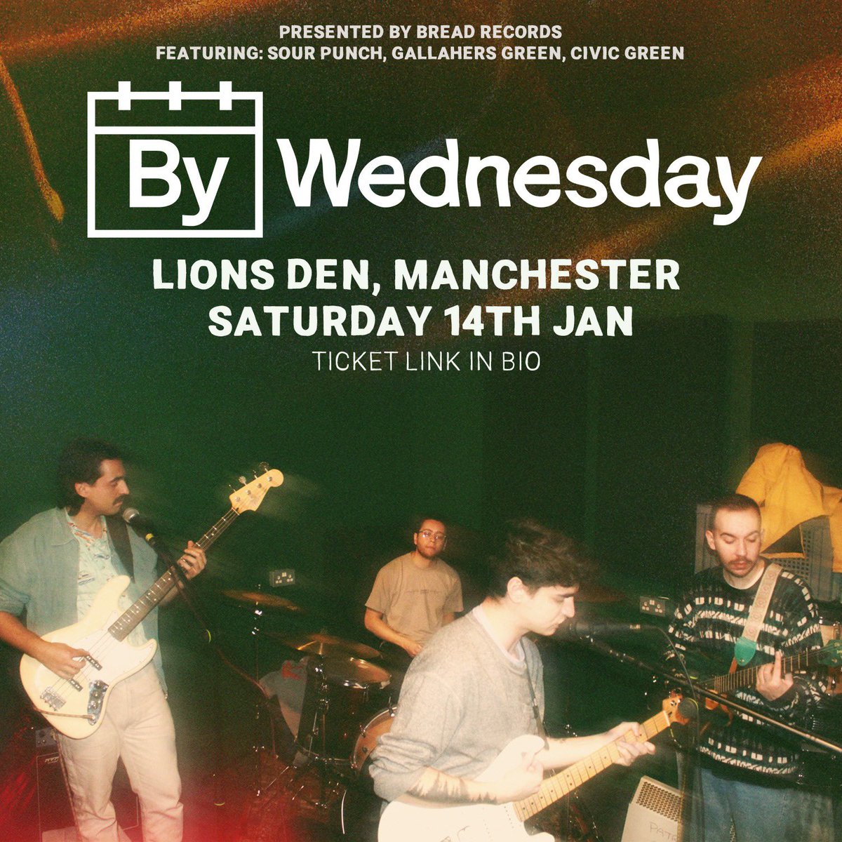 by_wednesday's tweet photo. Come see see us play @LionsDenMcr tomorrow! We'll be joined by the lovely gallahersgreen @civic_green &amp; @sourpunchband 

Can't wait to see them play, it's going to be a top night.

We're on at 8pm so make sure you get there nice and early, see you there 💋

#manchester #livemusic https://t.co/nLdA94HeNG