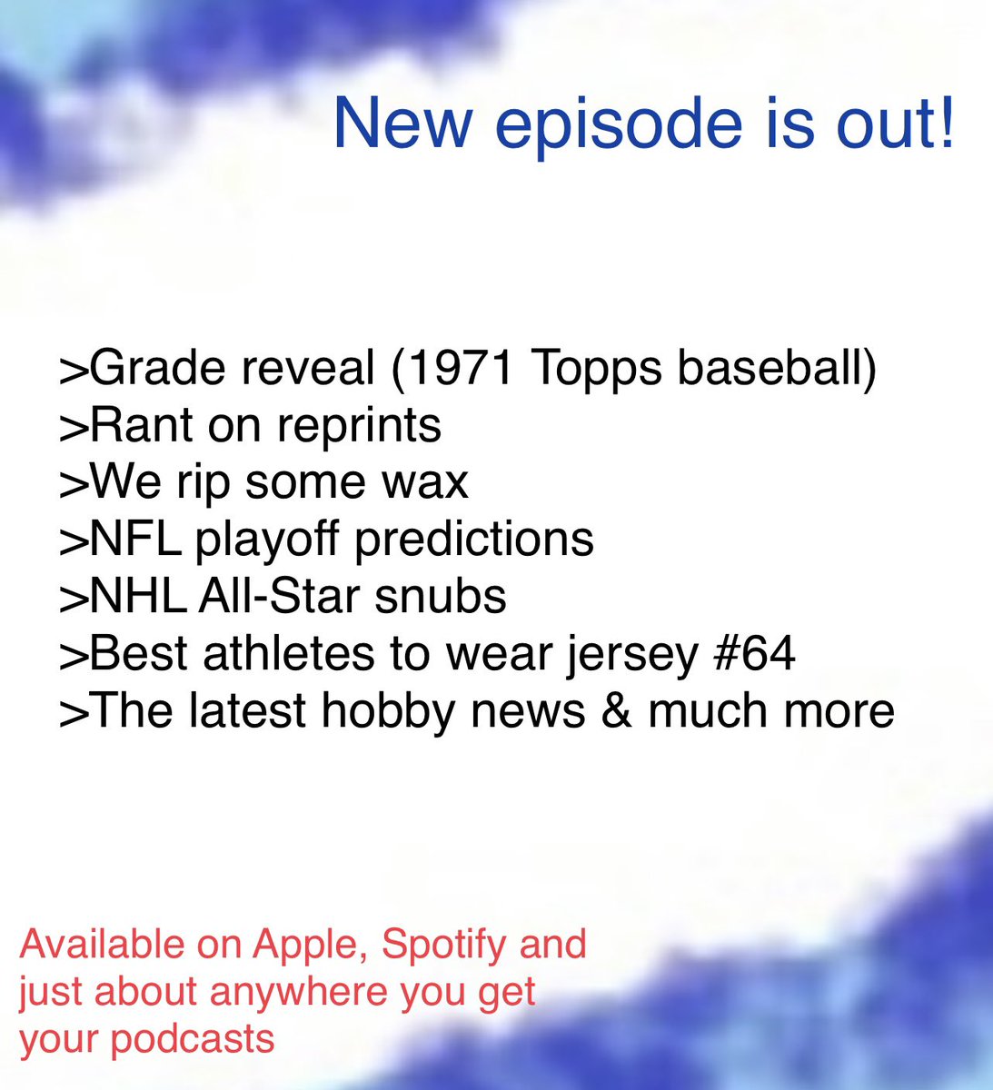 New episode is out - give it a listen & thank you for spending some of your time with us!
#thehobby #sportscards #whodoyoucollect #podcasters #Trending #NFL #NBA #NHL #gradereveal #rippinwax #the615collector #Collectible