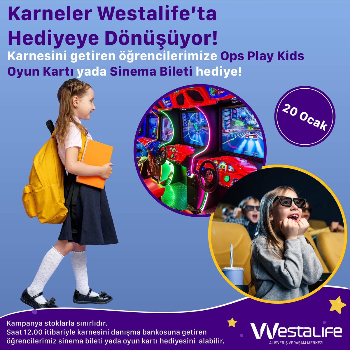 Karneler Westalife’ta hediyeye dönüşüyor!😍
20 Ocak karne günü karnesini getiren öğrencilerimize Ops Play Kids oyun kartı yada sinrma bileti hediye!
🌈Kampanya stoklarla sınırlıdır.
#westalifeavm #karnegünü #çocuklar #oyun #sinema #eğlence #karnegünü