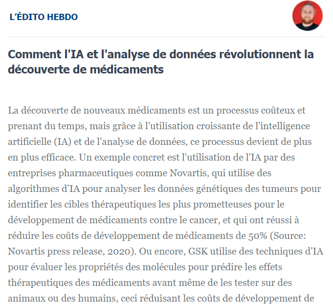 TICpharma's tweet photo. [#Edito] 📢 Comment l'IA et l'analyse de données révolutionnent la découverte de médicaments ?

@LeoCaravagna a posé la question à #chatgtp !

A lire ici ➡️ https://t.co/l5kTuje4W1 https://t.co/oeqw0lcfog