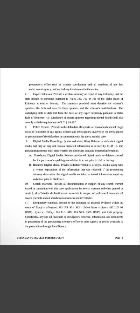 CoffindafferFBI's tweet photo. Here is the Discovery Motion. When seen in totality, it is clear that the significance of the verbiage concerning co-conspriator is mute. I was happy to be able to read in its entirety &amp; see the CC request wasn't a stand-alone motion. 
LE says BK acted alone. 
#idahohomicide https://t.co/oWdBveMIda