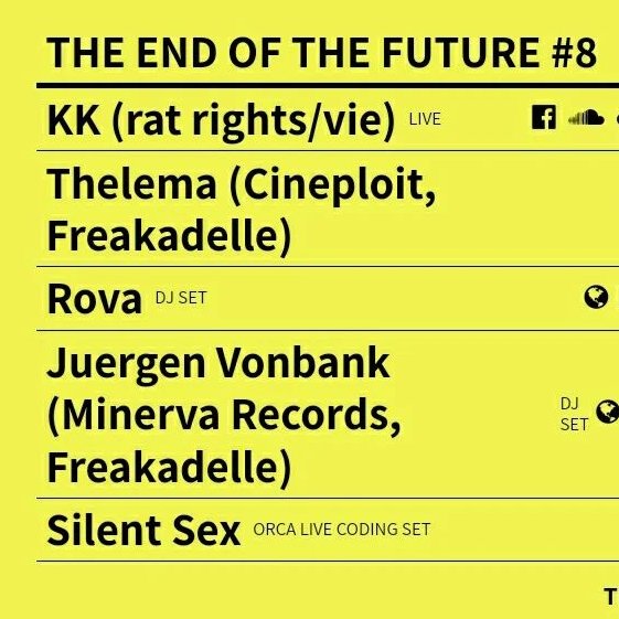 THE END of the future.
starting tonight 20:00 sharp!

#stadtwerkstatt #stwst #stwstlinz #linz #live #music #performance #futuresound #theendofthefuture