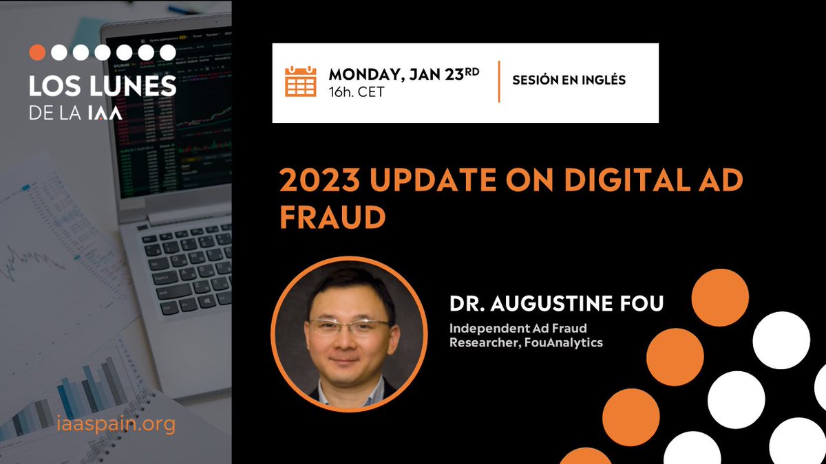 IAASpain_org's tweet photo. You wouldn't like to miss the topic on our next π Lunes de la IAA webinar: Digital Ad Fraud, explained by the Independent Researcher Dr. Augustine Fou.
Monday, January 23rd on Youtube and LinkedIn Live ππ»
https://t.co/TLHgFV2jt0 https://t.co/xANbiHOSKc