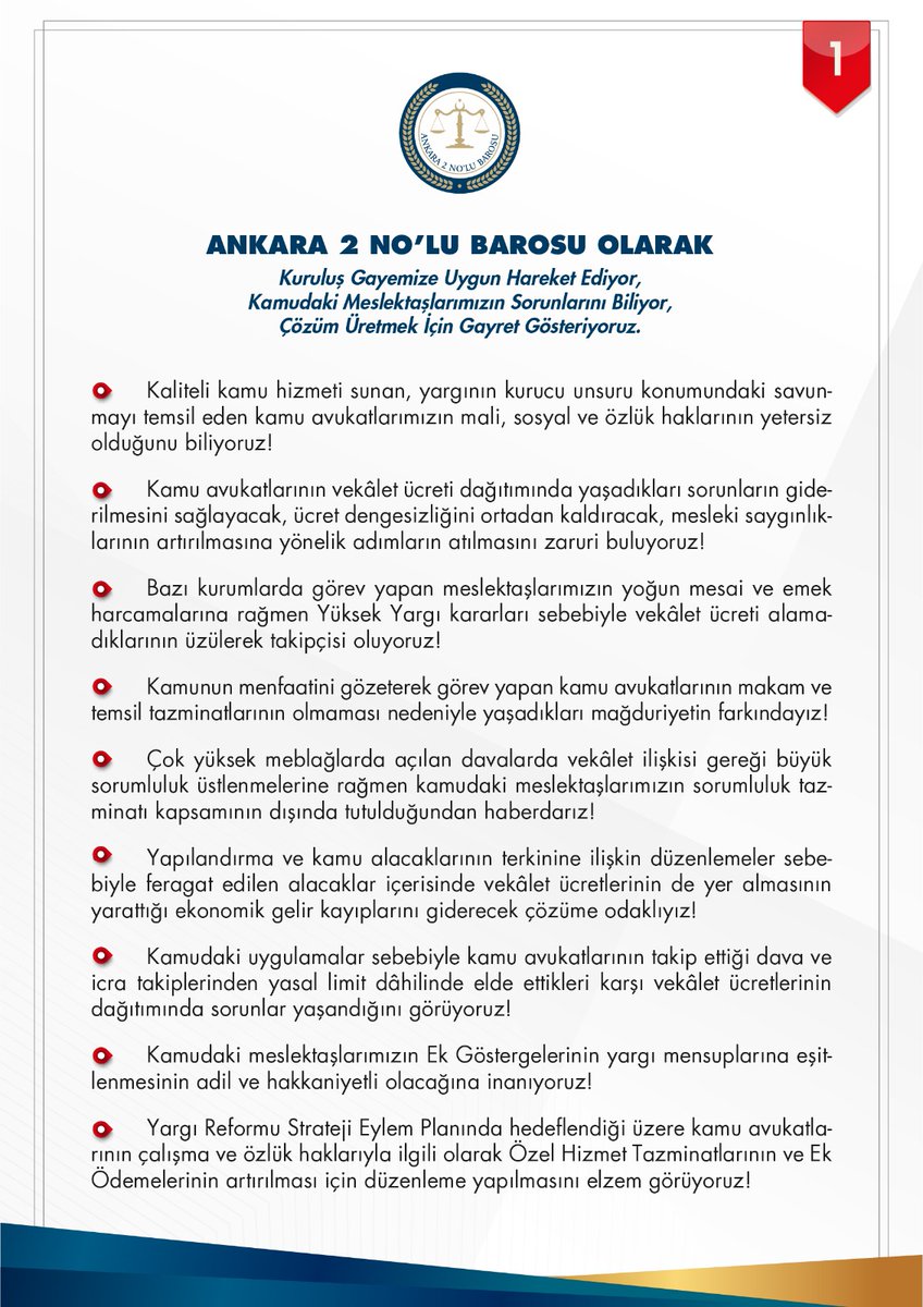 ankara2barosu's tweet photo. Ankara 2 No'lu Barosu olarak kuruluş gayemize uygun hareket ediyor, kamudaki meslektaşlarımızın sorunlarını biliyor, çözüm üretmek için gayret gösteriyoruz.
#KamuAvukatıHaklıBeklenti @adalet_bakanlik #ankara2nolubarosu https://t.co/clgYrdZDeP