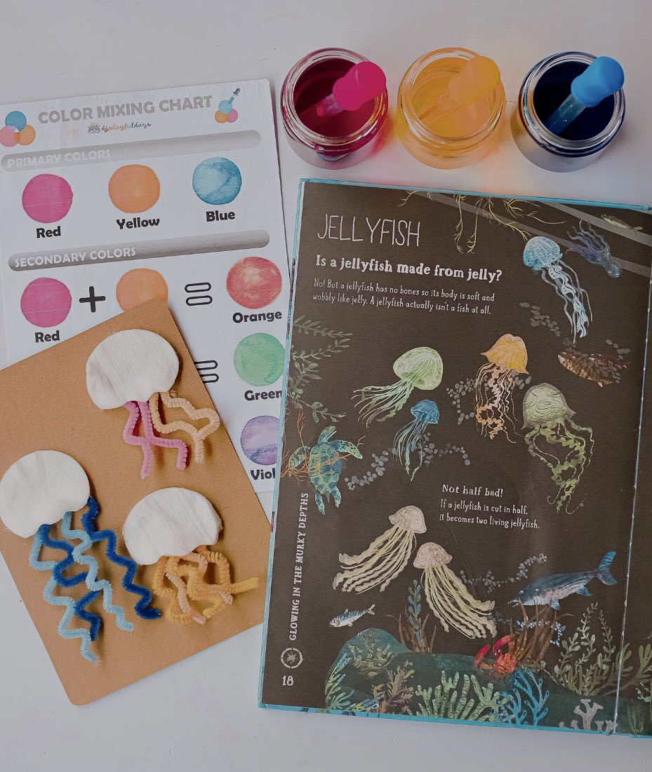 yuvalzommer's tweet photo. It’s Friday so here are some jolly jellyfish,
made by readers using cotton pads, pipe cleaners and food colouring! #TheBigBookOfTheBlue #EveryChildIsAnArtist
#bigbookskidart #recyclecraftplay #createplaylearn #kidart https://t.co/vBqT9L1mbJ