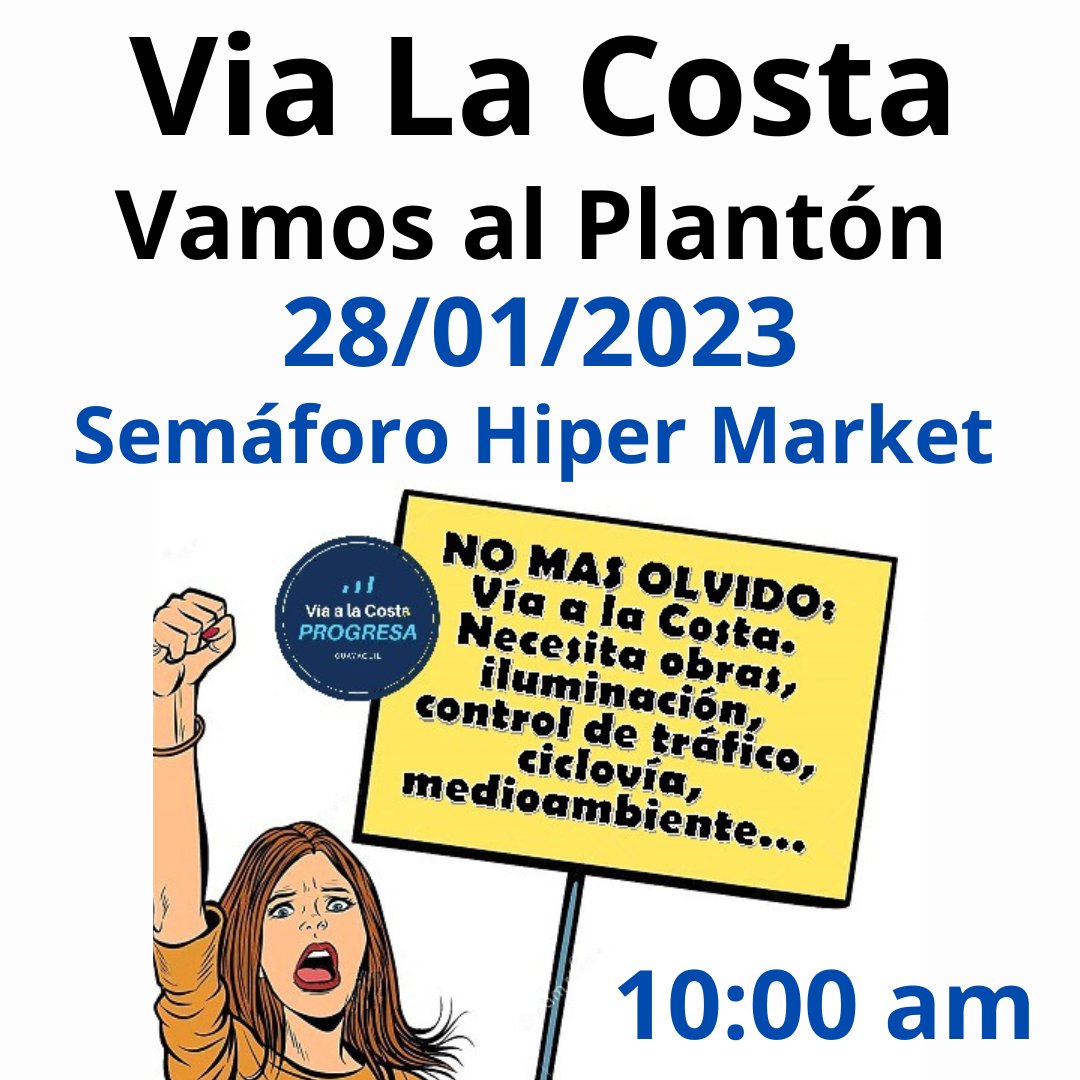 VAMOS A LA CALLE!!! Protestamos contra el abandono por parte de las autoridades contra #ViaLaCosta ni una sola Obra que solucione el problema vial, alcantarillado, pasos peatonales, retornos. Dónde están las Obras? <a href="/CynthiaViteri6/">Cynthia Viteri</a> <a href="/jRodriguezECU/">Jorge Rodríguez C</a> <a href="/JosueSanchezEc/">Josué Sánchez</a> <a href="/alcaldiagye/">Muy Ilustre Municipalidad de Guayaquil</a>