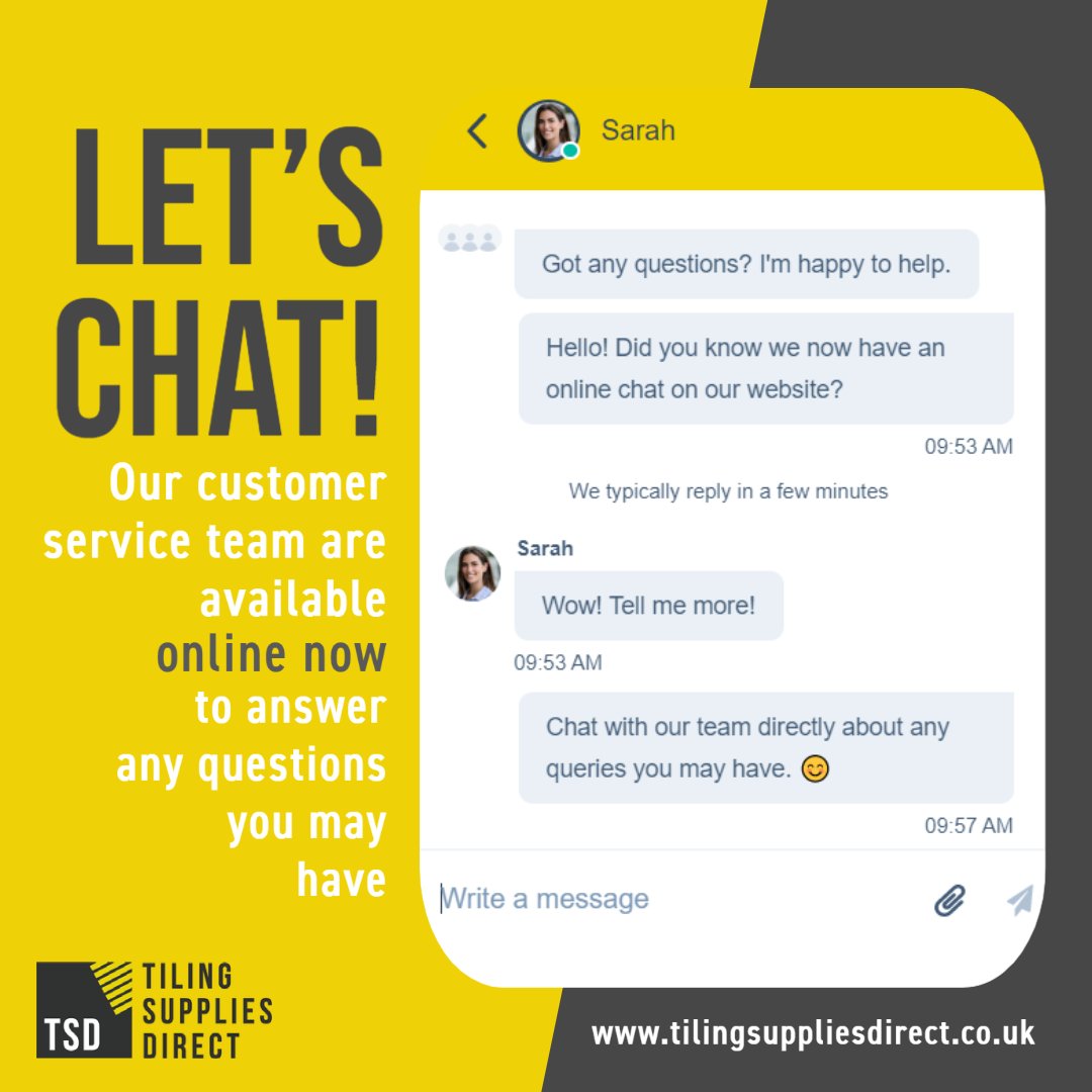You asked, and we delivered.
Visit tilingsuppliesdirect.co.uk now to chat with our team regarding any questions you may have about anything, including
✅ Inventory levels
✅ Lead times
✅ Order details
✅ Bulk discounts
✅ Technical product information
#customerservice #team #tiling