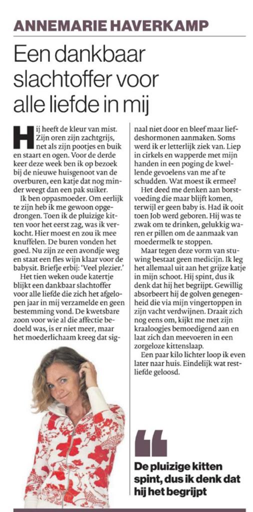 Ik heb last van stuwing: moederliefde die nog steeds wordt aangemaakt naar nergens meer heen kan.