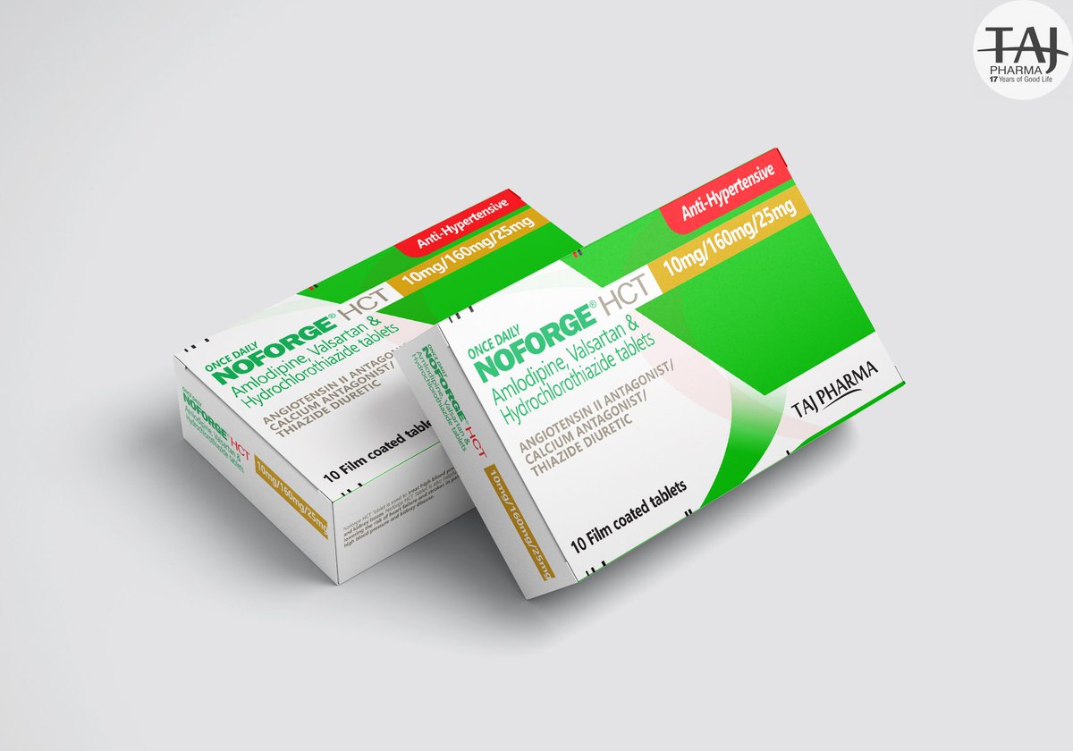 taj_pharma's tweet photo. #NoforgeHCT (#amlodipine, #valsartan, #hydrochlorothiazide) Tablets; 
Contains 3 #medicines:
1. Amlodipine #CalciumChannel #Blocker
2. #Valsartan an #Angiotensin #receptor #blocker,
3. #hydrochlorothiazide #diuretic (#WaterPill)
For #BloodPressure in adults when 2 meds not work https://t.co/G9CW7hj25Z