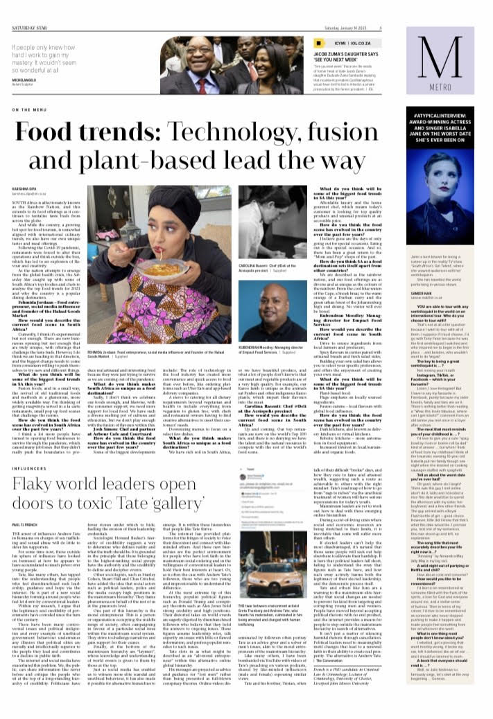 SaturdayStar's tweet photo. #Lifestyle: #2023FoodTrends ✍🏽 @Karishma_Dipa [also] #ATYPICALINTERVIEW: @SamNaik01 asks award-winning actress and singer @isabellajaneinc some offbeat questions #SatStar https://t.co/LVUT0JAYXg