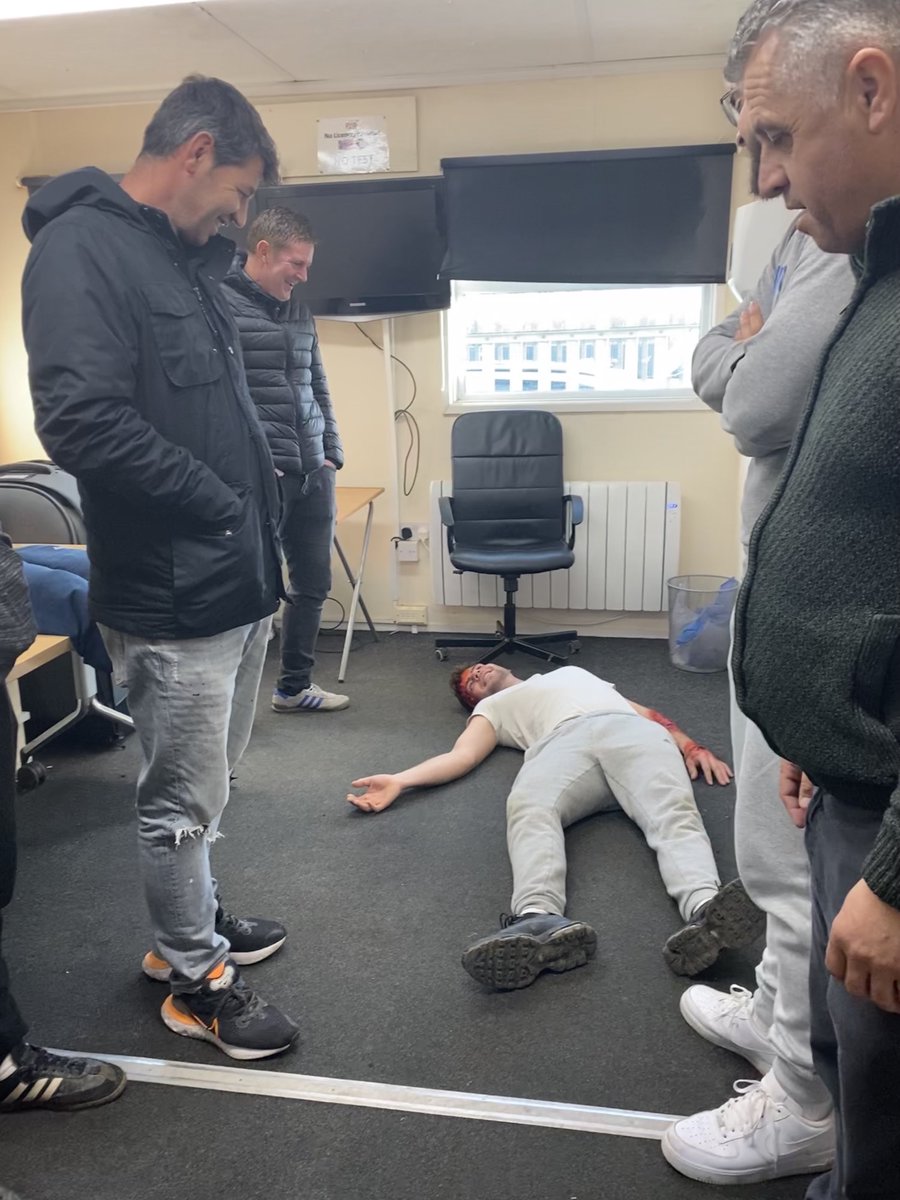 TrainingBAM's tweet image. Take a look at these action shots from our First Aid training course this morning. Clint is getting far too good at this SFX makeup...