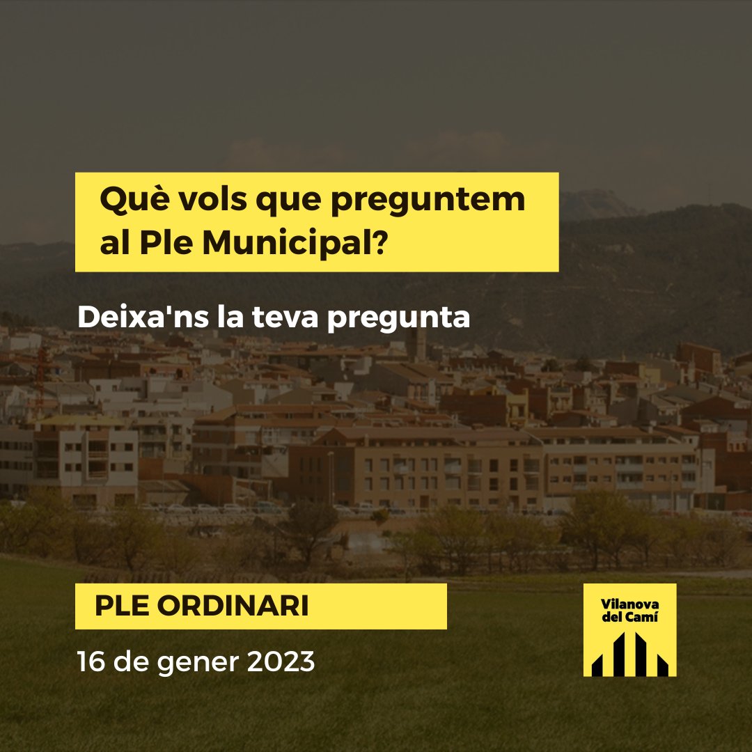 ERC_Vilanova's tweet photo. El dilluns 16 de gener tenim un nou Ple Ordinari.

🤔 Tens dubtes, suggeriments, preocupacions al voltant del nostre municipi?

Deixa'ns un comentari amb la teva pregunta en aquesta publicació 👇 i la portarem a la nova sessió plenària.

https://t.co/Cotu0xhpcO

#ERCVilanova https://t.co/LysxEelZe7