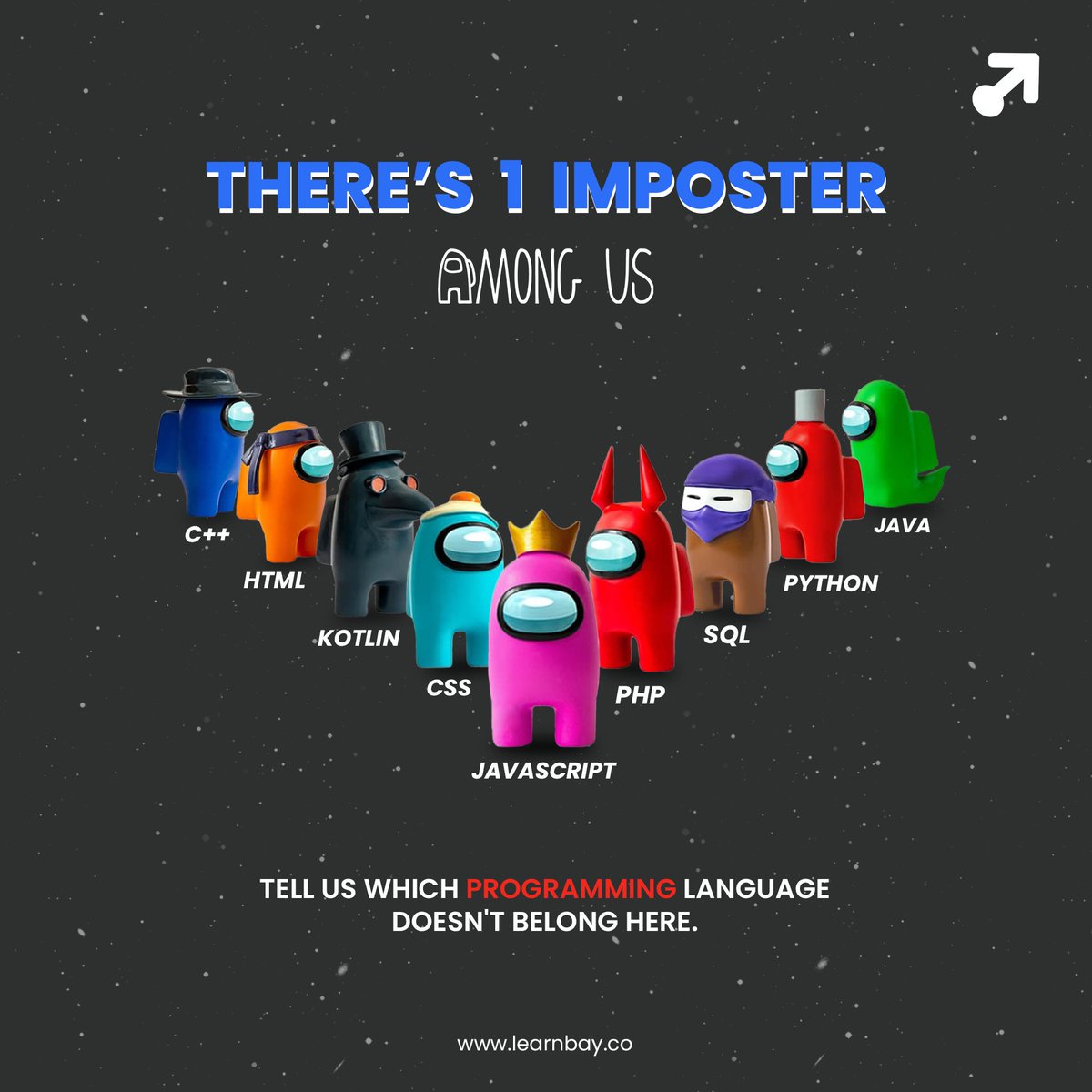 Learnbay's tweet image. Can you spot the imposter or do you think there’s none? Comment below!
#programmingpuzzle #amongus #findtheoddoneout