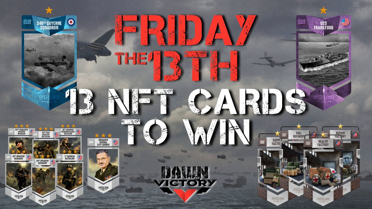 🐈‍⬛Special Friday the 13th Giveaway  ✨

🏆 13 NFT Cards to win 🏆

🔗Join Discord to participate: discord.gg/dawnofvictory 

Tell in comment the one you would like to win 👇

#waxfam #DOVNFT #Giveaway #WAXNFT #NFTGiveaways #NFT #Play2Earn #Cryptocommunity <a href="/AtomicHub/">AtomicHub</a> <a href="/WAX_io/">WAX</a>