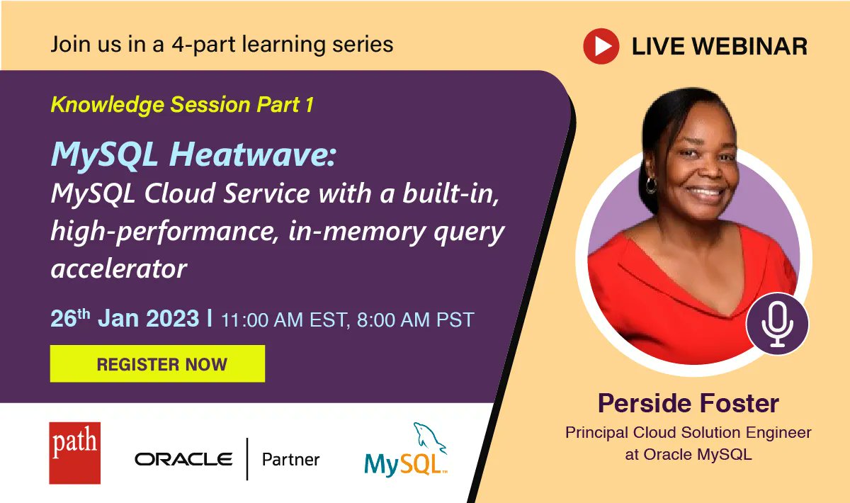 PathInfotechLtd's tweet photo. Want to increase your knowledge and gain new insights about #MySQLHeatwave?
Join us for Part 1 of a 4-part #knowledgeseries on MySQL Heatwave.
Register Now β https://t.co/B6Zu6GVSj7
#heatwave #optimized #MySQL #higherperformance #oraclexpert #pathinfotech #cloudservice https://t.co/n9n3YF8S11