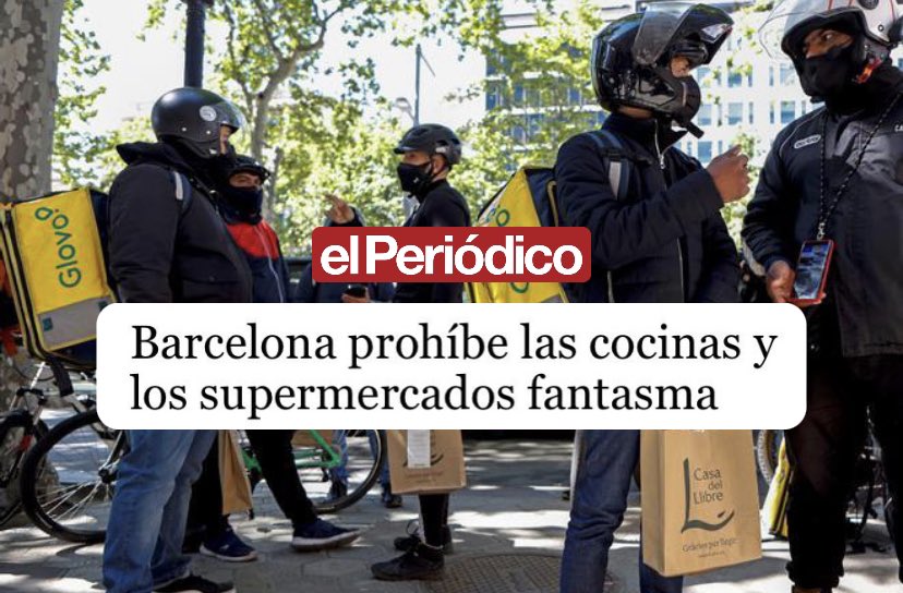 🔴‼ Una gran notícia: a Barcelona no hi haurà cuines fantasma ni supermercats fantasma 
 
Aprovem una normativa pionera que prohibeix les cuines fantasma i obliga a tancar els 21 supermercats fantasma que hi havia 
 
Defensem els barris de les plataformes depredadores