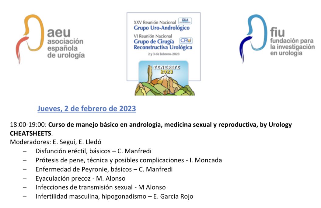 Happy to see again so many friends and colleagues thanks to this invitation as a speaker at the annual meeting of the @AndroAEU Group in #Tenerife. 
I will discuss some basic topics of #andrology through fantastic #UrologyCheatSheets

 @CheatUrology
