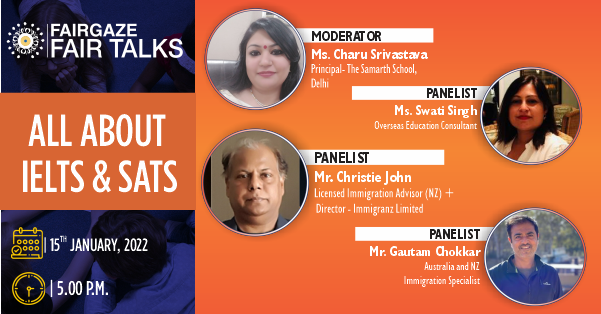 Fairgaze's tweet photo. IELTS &amp; SATs are well-known exams measuring the English Comprehension and Aptitude of people trying to work or study abroad.
Join the FairTalks panel discussion 'All About IELTS &amp; SATs' LIVE on Facebook on 15 Jan 2023, at 5 P.M. on: https://t.co/U77QgCslLA

#FairGaze #FairTalks https://t.co/Rq4IePLRuh