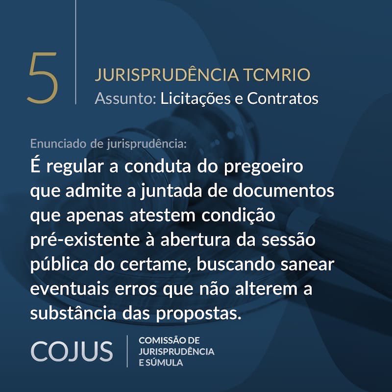 Tribunal de Contas do Município do Rio de Janeiro (@tcm_rj) on Twitter photo A Comissão de Jurisprudência e Súmula do Tribunal de Contas do Município do Rio de Janeiro (COJUS/TCMRio) aprovou novo enunciado referente a Licitações e Contratos.
O enunciado e a íntegra do voto podem ser pesquisados no TCMJuris, pelo link: etcm.tcm.rj.gov.br/tcmjuris/enunc… A Comissão de Jurisprudência e Súmula do Tribunal de Contas do Município do Rio de Janeiro (COJUS/TCMRio) aprovou novo enunciado referente a Licitações e Contratos.
O enunciado e a íntegra do voto podem ser pesquisados no TCMJuris, pelo link: etcm.tcm.rj.gov.br/tcmjuris/enunc…
