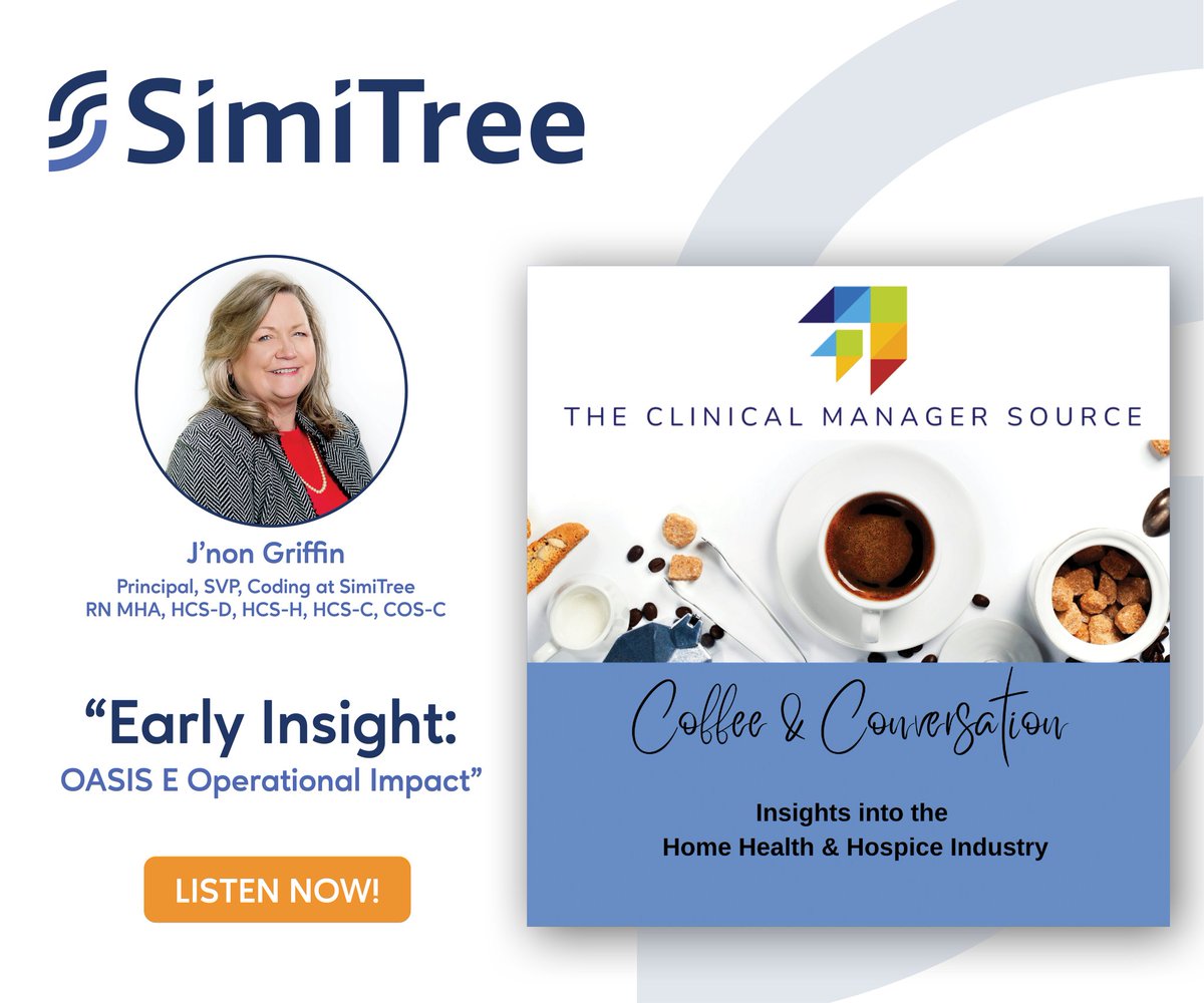 SimiTree_HC's tweet image. Walk your team through the new #OASISE with confidence! Get the 'early insight' with this episode of Coffee and Conversation, feat. the best in the biz, SimiTree's J'non Griffin, Principal, SVP, Coding.
bit.ly/3k8Nkd0
#codingandoasis #hospicecoding #homehealthcoding
