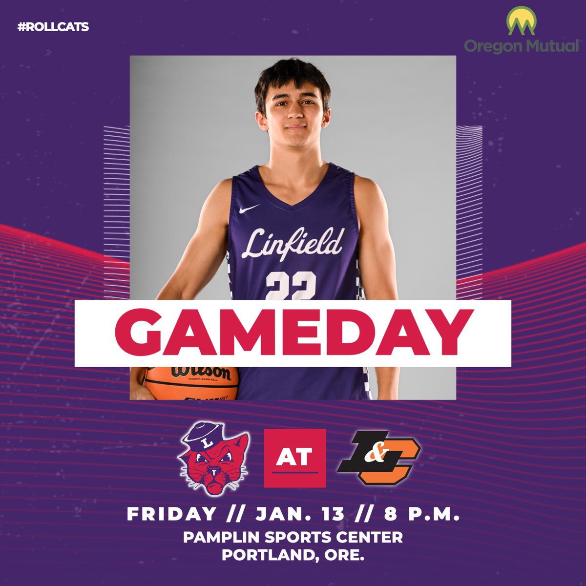 linfieldmbb's tweet photo. GAMEDAY🏀| Linfield looks to get over the .500 mark in NWC play against Lewis &amp; Clark.

⏰8 p.m. (PST)
📍Pamplin Sports Center

FOLLOW: https://t.co/avAmmXsoq0

#RollCats https://t.co/P4ZQst2nYy