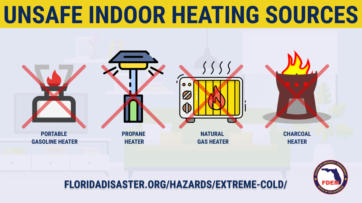 FLSERT's tweet photo. With the colder temperatures this weekend, you may use alternate heating sources to warm up your home.

🔥 Keep flammables 3ft+ away from heating sources
😴 Never leave spaces heaters unattended or on while asleep
🔌 Never plug space heaters into an extension cord or power strip https://t.co/yfIdJp5HGW