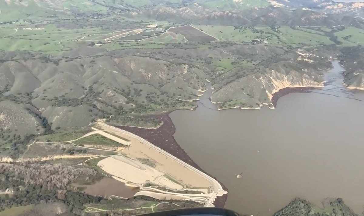 JohnPalminteri's tweet photo. For the first time since 2011 CACHUMA LAKE in Santa Barbara County, a primary water supply for areas like 
Goleta, Santa Barbara, Montecito, Carpinteria and the Snta Ynez Valley is at capacity.  It will spill Saturday morning.  (Photos: Scott G. Dweck) https://t.co/3ZjodOE1P2